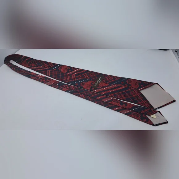 Yves Saint Laurent Vintage Neck Tie Tartain Plaid Paisley Striped 70s 80s 55" - Picture 8 of 15